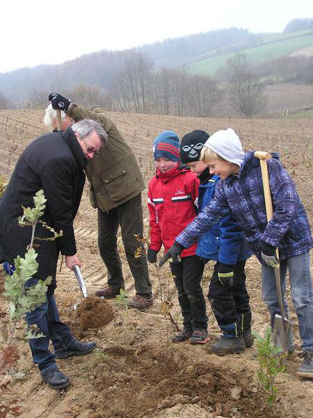 Kinder  der Grundschule Hüttener Berge pflanzten einen neuen Wald